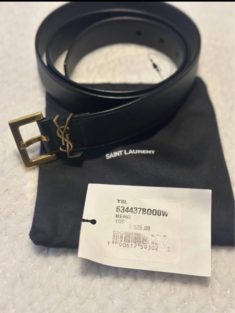 Saint Laurent Black Leather Belt with Gold YSL Buckle